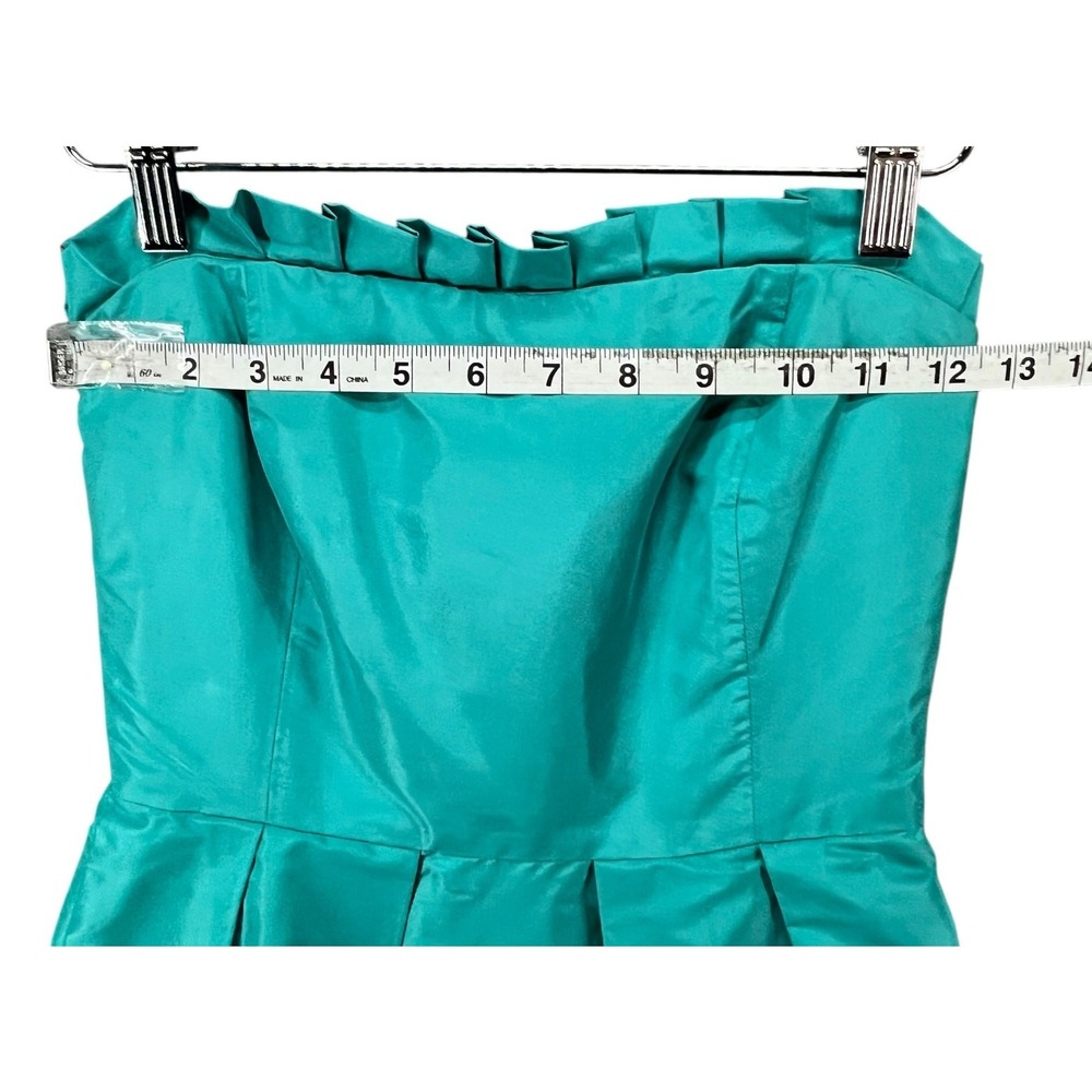 J Crew Audrey Dress Women 2 Green‎ Aqua Silk Tafetta Strapless Ruffle Cocktail - Picture 7 of 15